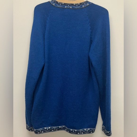 Women’s L  Large Alpaca Wool Sweater Blue Indigenous Spanish Peruvian Pattern - Picture 6 of 8